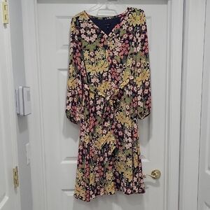 Talbots Floral Long Sleeve Cottagecore Flowy Country Cowgirl Yellow & Pink Maxi